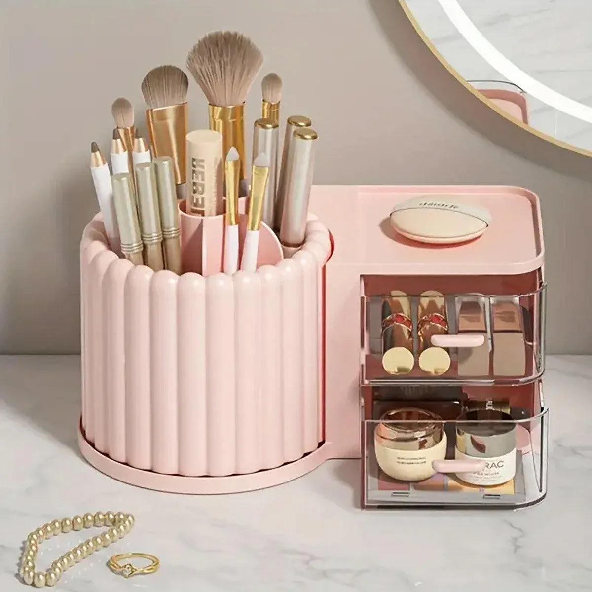 Rotating Cosmetic Pen Holder Dustproof Waterproof Storage Box Sanitary Organizer - White