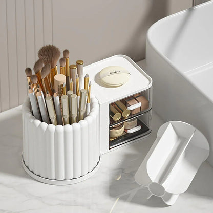 Rotating Cosmetic Pen Holder Dustproof Waterproof Storage Box Sanitary Organizer - White