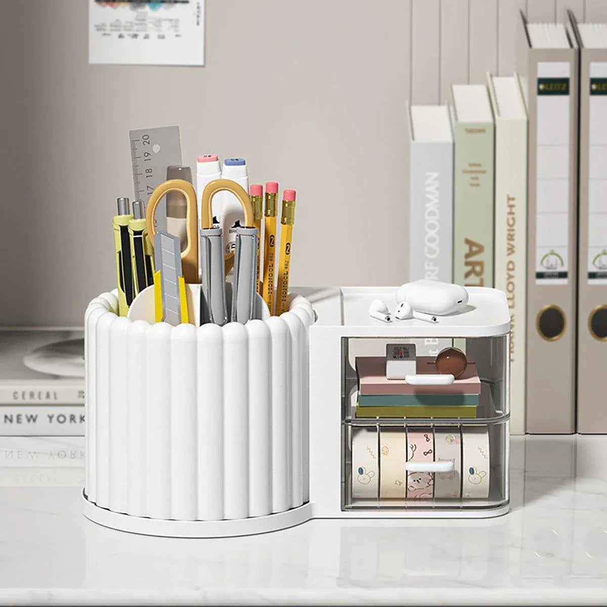 Rotating Cosmetic Pen Holder Dustproof Waterproof Storage Box Sanitary Organizer - White