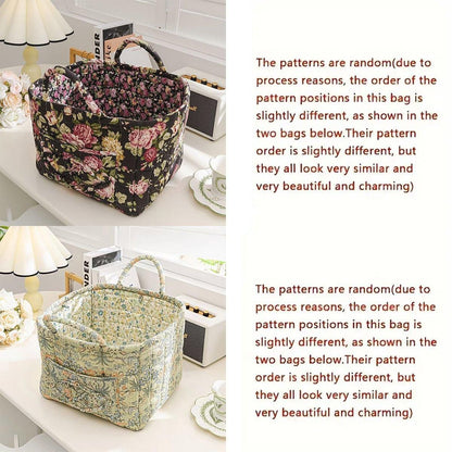 Portable Fabric Storage Basket Korean Pastoral Style Organizer for Home Sundries - Floral2