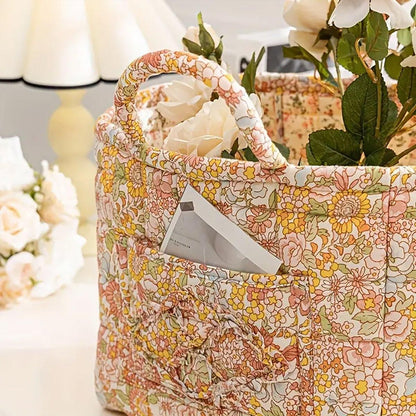 Portable Fabric Storage Basket Korean Pastoral Style Organizer for Home Sundries - Floral6