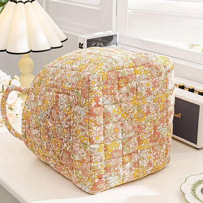 Portable Fabric Storage Basket Korean Pastoral Style Organizer for Home Sundries - Floral6