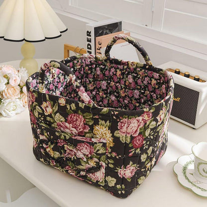 Portable Fabric Storage Basket Korean Pastoral Style Organizer for Home Sundries - Floral6