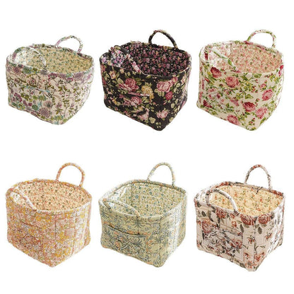 Portable Fabric Storage Basket Korean Pastoral Style Organizer for Home Sundries - Floral5