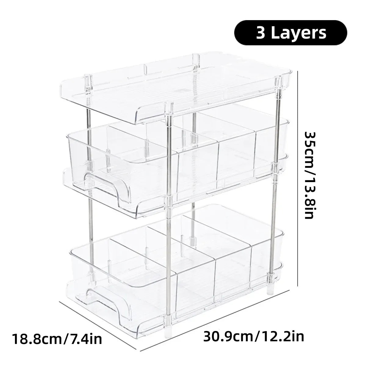 3 Layer Transparent Storage Rack Multi Functional Organizer Shelf Clear for Home