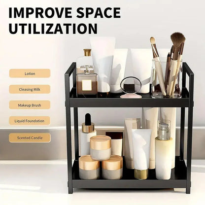 Multi-layer Cosmetic Storage Rack Desktop Organizer for Bathroom Dormitory Use - Black