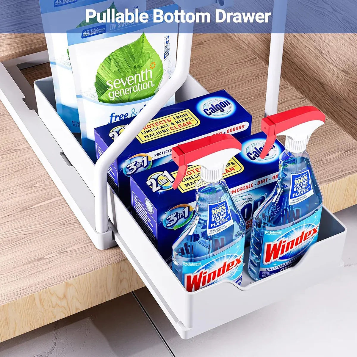 Under Sink Storage Rack Double Layer Organizer Shelf Kitchen Bathroom Cabinet - Black