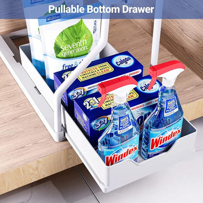 Under Sink Storage Rack Double Layer Organizer Shelf Kitchen Bathroom Cabinet - Black