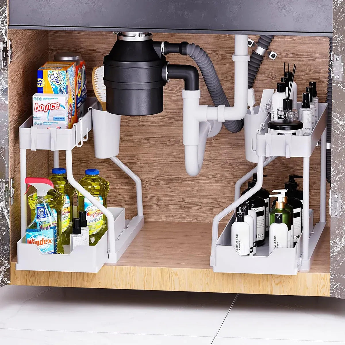 Under Sink Storage Rack Double Layer Organizer Shelf Kitchen Bathroom Cabinet - Black