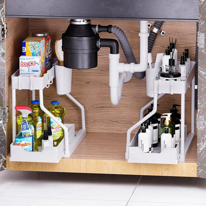 Under Sink Storage Rack Double Layer Organizer Shelf Kitchen Bathroom Cabinet - Black