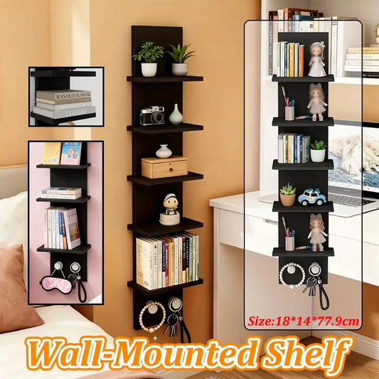 5 Tier Wall-Mounted Shelf Black for Home Living Room Storage Use