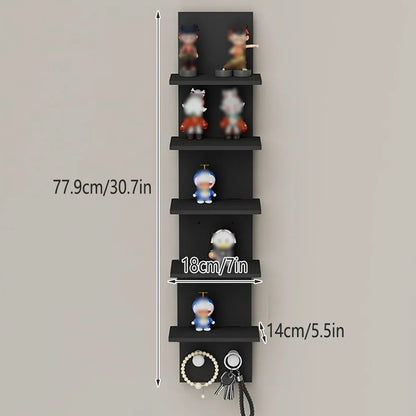 5 Tier Wall-Mounted Shelf Black for Home Living Room Storage Use
