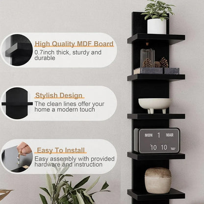 5 Tier Wall-Mounted Shelf Black for Home Living Room Storage Use