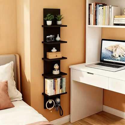 5 Tier Wall-Mounted Shelf Black for Home Living Room Storage Use