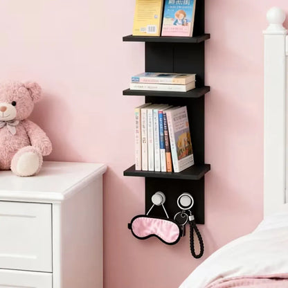 5 Tier Wall-Mounted Shelf Black for Home Living Room Storage Use