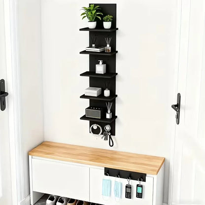 5 Tier Wall-Mounted Shelf Black for Home Living Room Storage Use