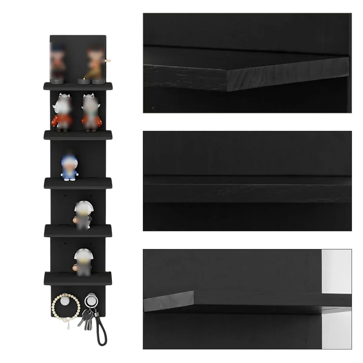 5 Tier Wall-Mounted Shelf Black for Home Living Room Storage Use