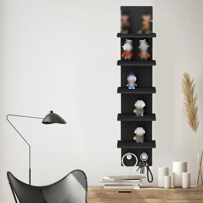 5 Tier Wall-Mounted Shelf Black for Home Living Room Storage Use