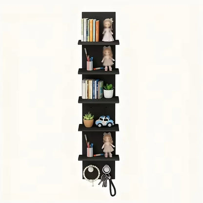 5 Tier Wall-Mounted Shelf Black for Home Living Room Storage Use