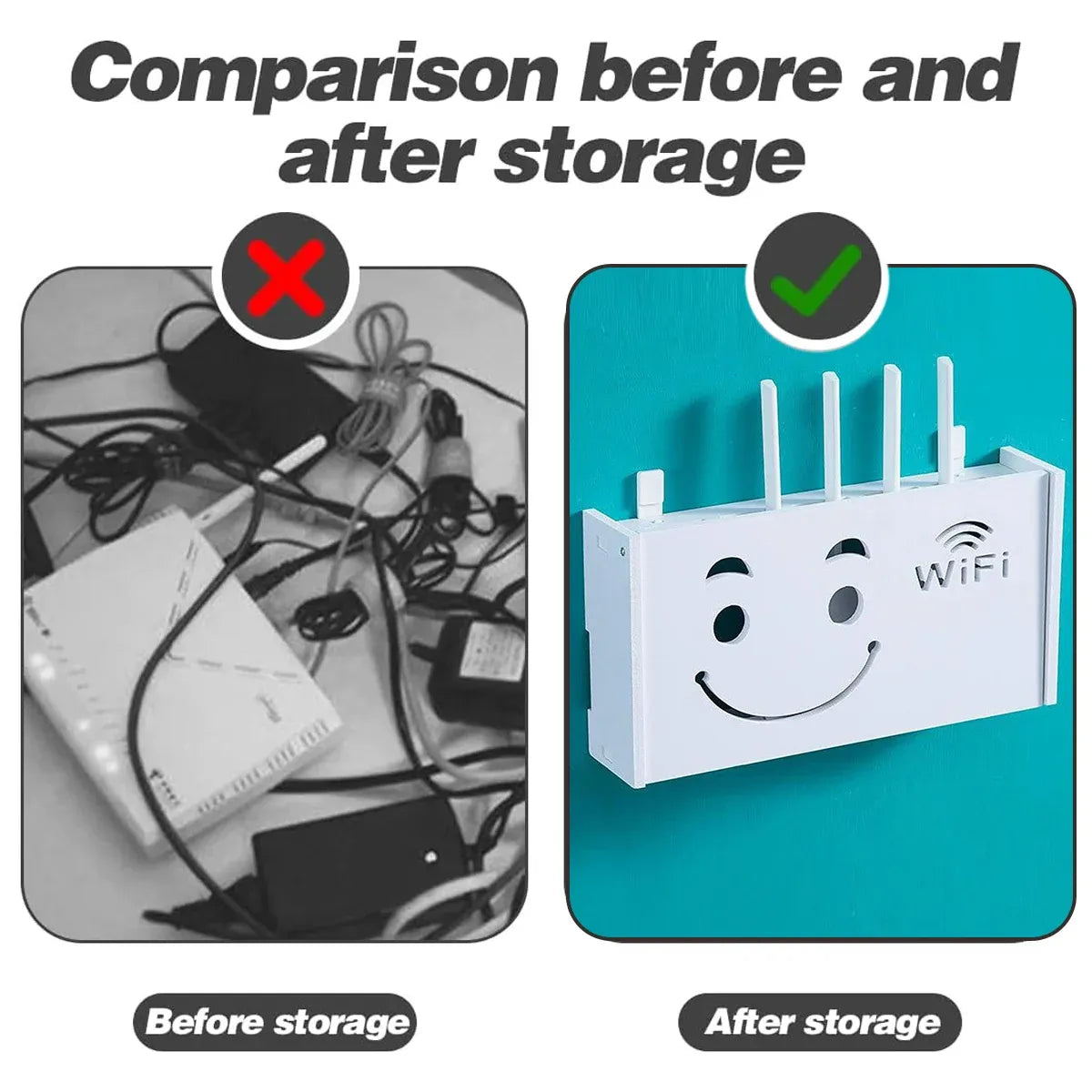 No Drill Wall Mounted Router Storage Box Cable Organizer for WiFi Router Use