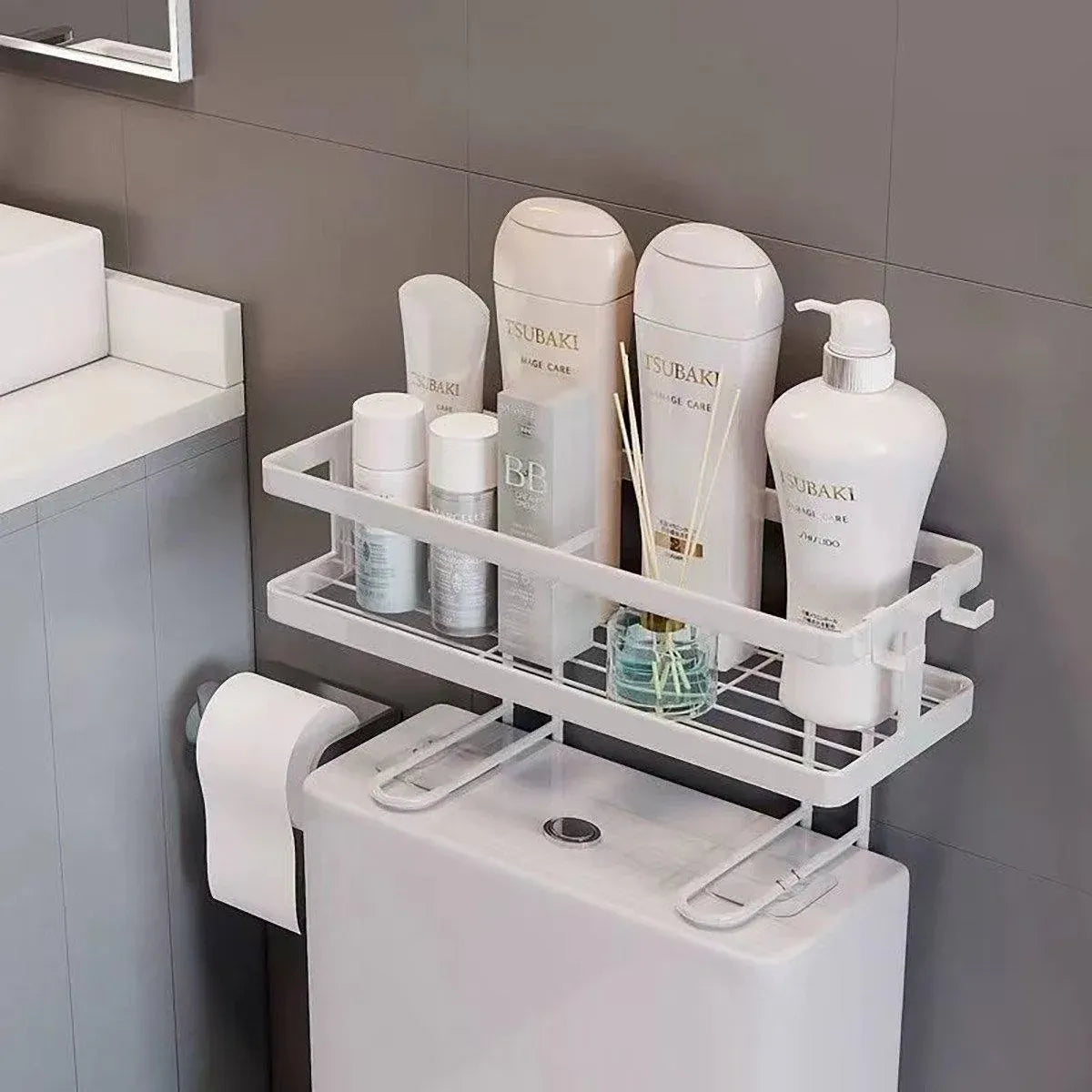 Storage Rack 1Tier Space Saver Over The Toilet Steel Bathroom Shelf Organizer - White