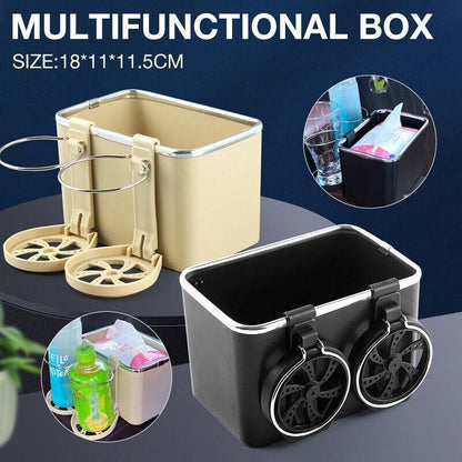 Multifunctional Car Armrest Storage Box with Tissue Holder and Dual Cup Rack - Beige