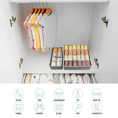 Drawer Organizer Set Foldable Storage Box Divider for Bra Underwear Closet 4pcs - Beige