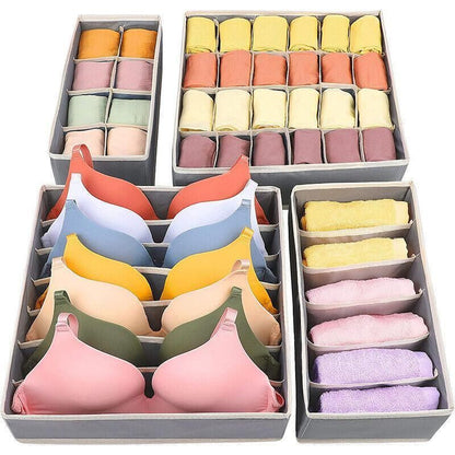 Drawer Organizer Set Foldable Storage Box Divider for Bra Underwear Closet 4pcs - Beige