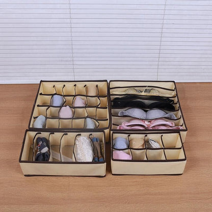 Drawer Organizer Set Foldable Storage Box Divider for Bra Underwear Closet 4pcs - Beige