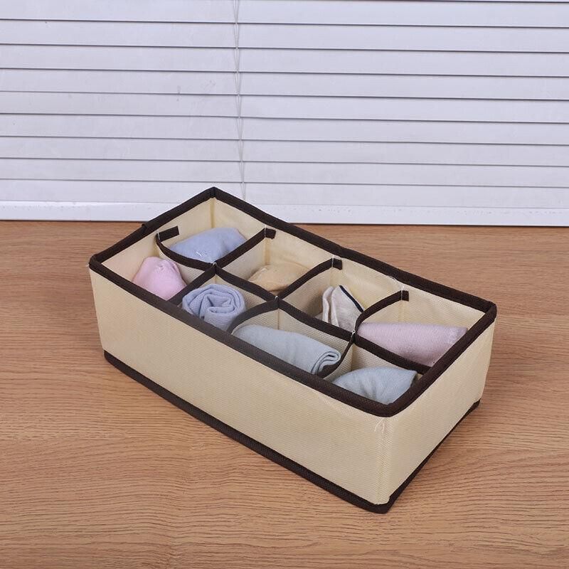 Drawer Organizer Set Foldable Storage Box Divider for Bra Underwear Closet 4pcs - Beige