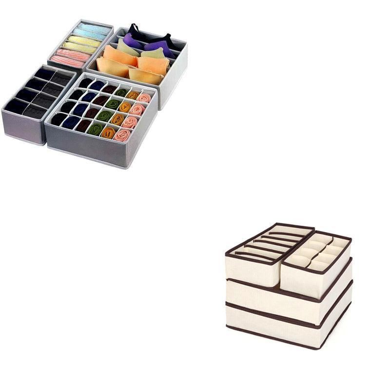 Drawer Organizer Set Foldable Storage Box Divider for Bra Underwear Closet 4pcs - Beige