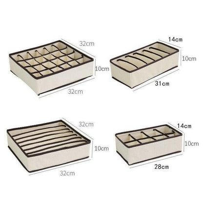 Drawer Organizer Set Foldable Storage Box Divider for Bra Underwear Closet 4pcs - Beige