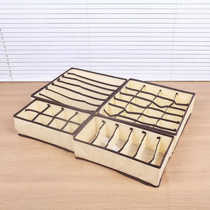 Drawer Organizer Set Foldable Storage Box Divider for Bra Underwear Closet 4pcs - Beige