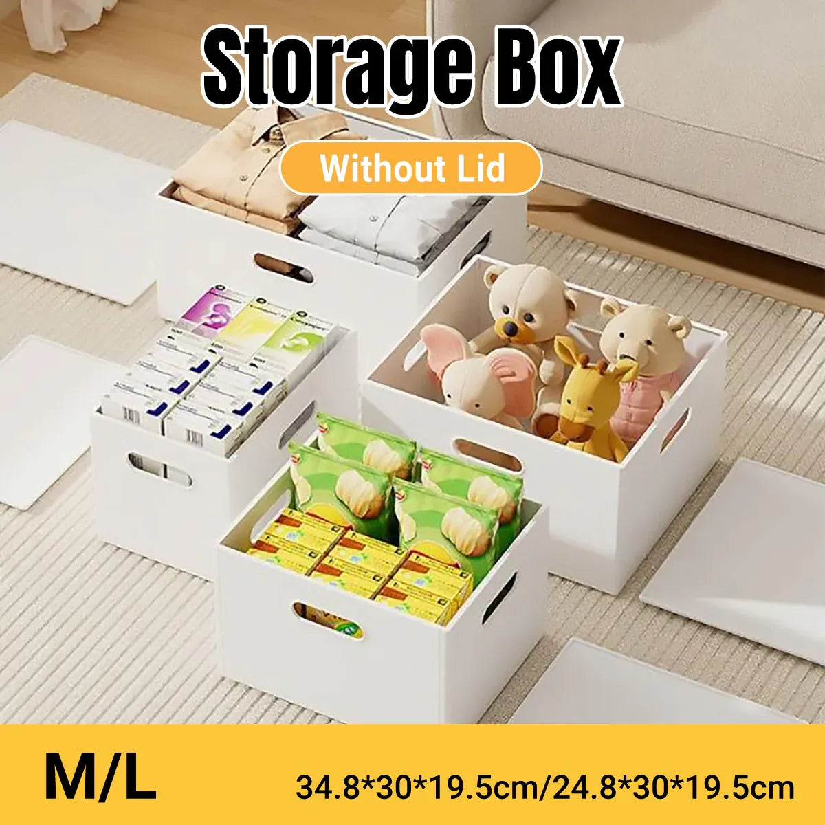 Portable Storage Box White M/L Without Lid for Home Use - M