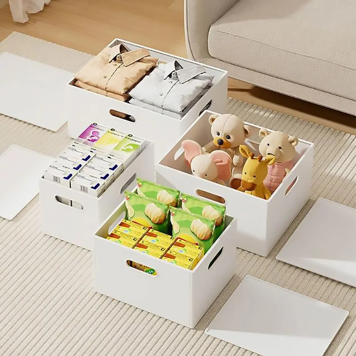 Portable Storage Box White M/L Without Lid for Home Use - M