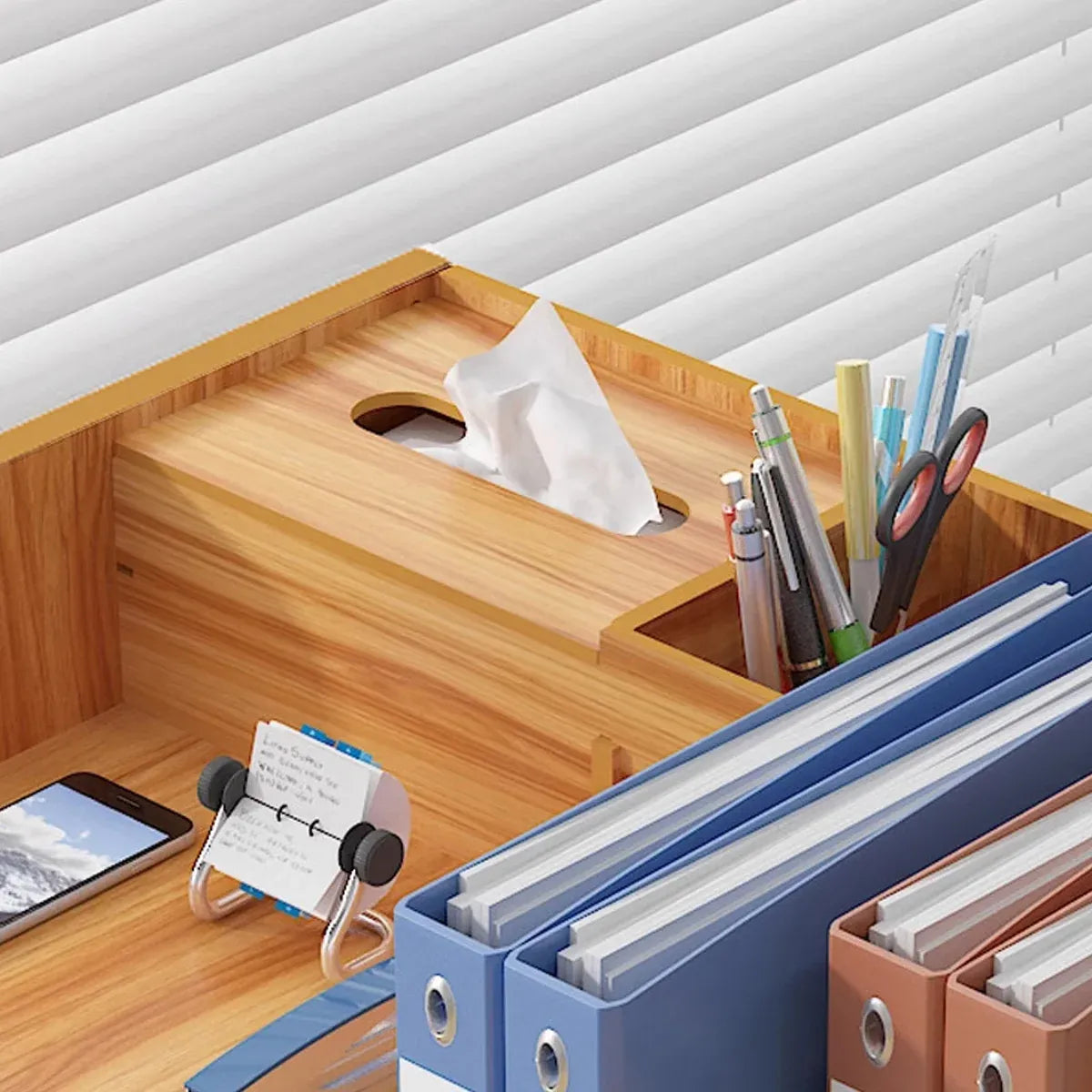 Wooden Desktop Storage Box with Locking Drawer Space Saving for Home Office Use - Wood