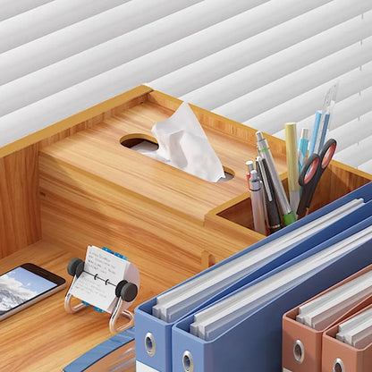 Wooden Desktop Storage Box with Locking Drawer Space Saving for Home Office Use - Wood