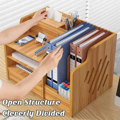 Wooden Desktop Storage Box with Locking Drawer Space Saving for Home Office Use - Wood