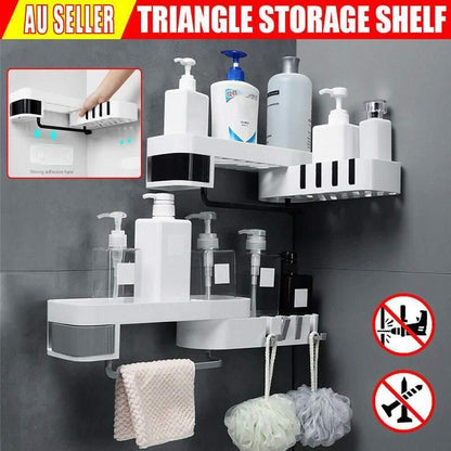 Shower Caddy Corner Storage Shelf Holder Rack Organiser Bathroom Adhesive Tripod - White+Black