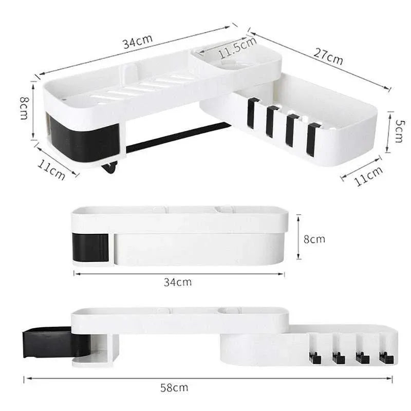 Shower Caddy Corner Storage Shelf Holder Rack Organiser Bathroom Adhesive Tripod - White+Black