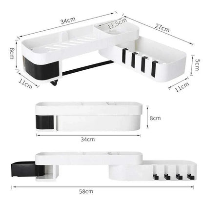 Shower Caddy Corner Storage Shelf Holder Rack Organiser Bathroom Adhesive Tripod - White+Black