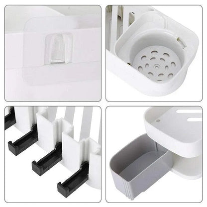 Shower Caddy Corner Storage Shelf Holder Rack Organiser Bathroom Adhesive Tripod - White+Black