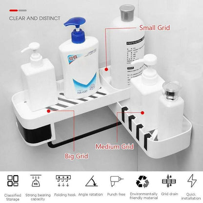 Shower Caddy Corner Storage Shelf Holder Rack Organiser Bathroom Adhesive Tripod - White+Black