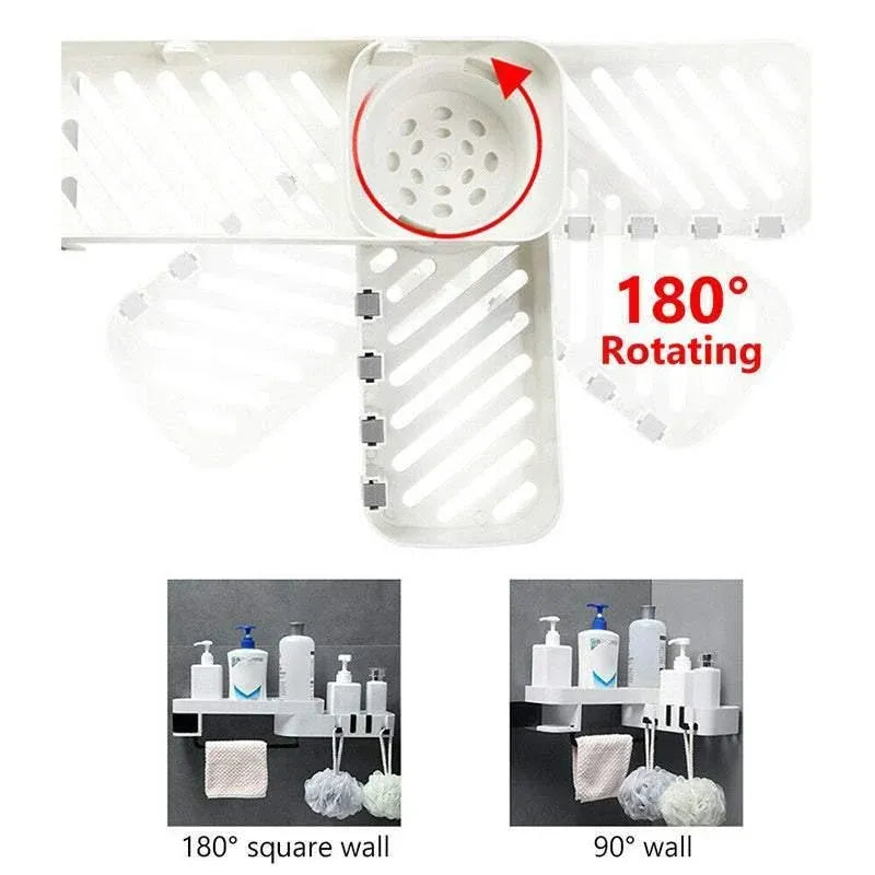 Shower Caddy Corner Storage Shelf Holder Rack Organiser Bathroom Adhesive Tripod - White+Black