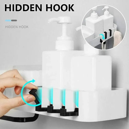Shower Caddy Corner Storage Shelf Holder Rack Organiser Bathroom Adhesive Tripod - White+Black