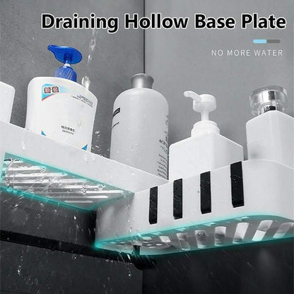 Shower Caddy Corner Storage Shelf Holder Rack Organiser Bathroom Adhesive Tripod - White+Black