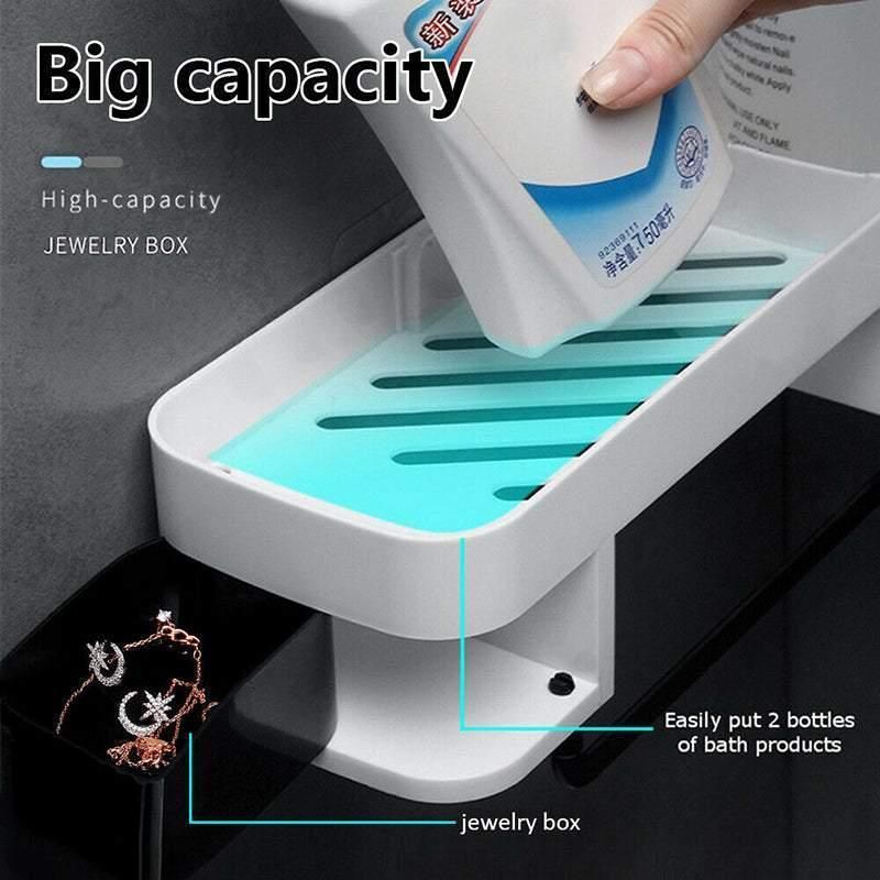 Shower Caddy Corner Storage Shelf Holder Rack Organiser Bathroom Adhesive Tripod - White+Black