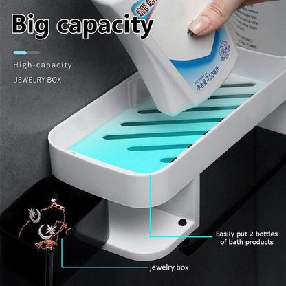 Shower Caddy Corner Storage Shelf Holder Rack Organiser Bathroom Adhesive Tripod - White+Black