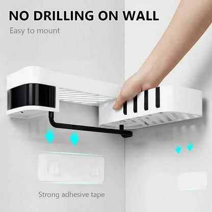 Shower Caddy Corner Storage Shelf Holder Rack Organiser Bathroom Adhesive Tripod - White+Black
