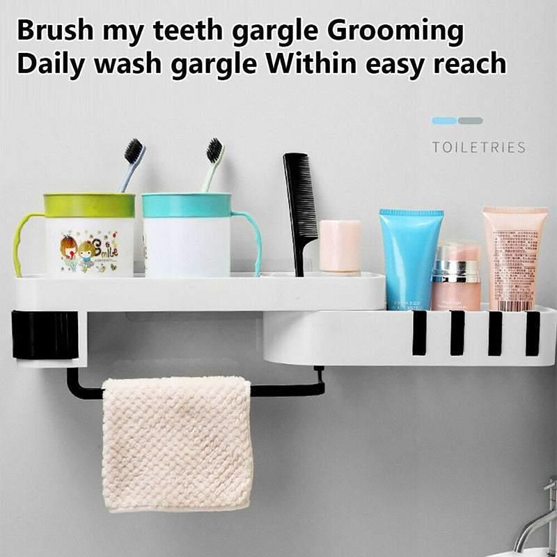 Shower Caddy Corner Storage Shelf Holder Rack Organiser Bathroom Adhesive Tripod - White+Black